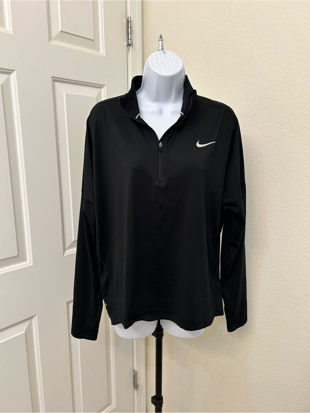 Nike Black Long-Sleeve Half-Zip Pullover with White Swoosh